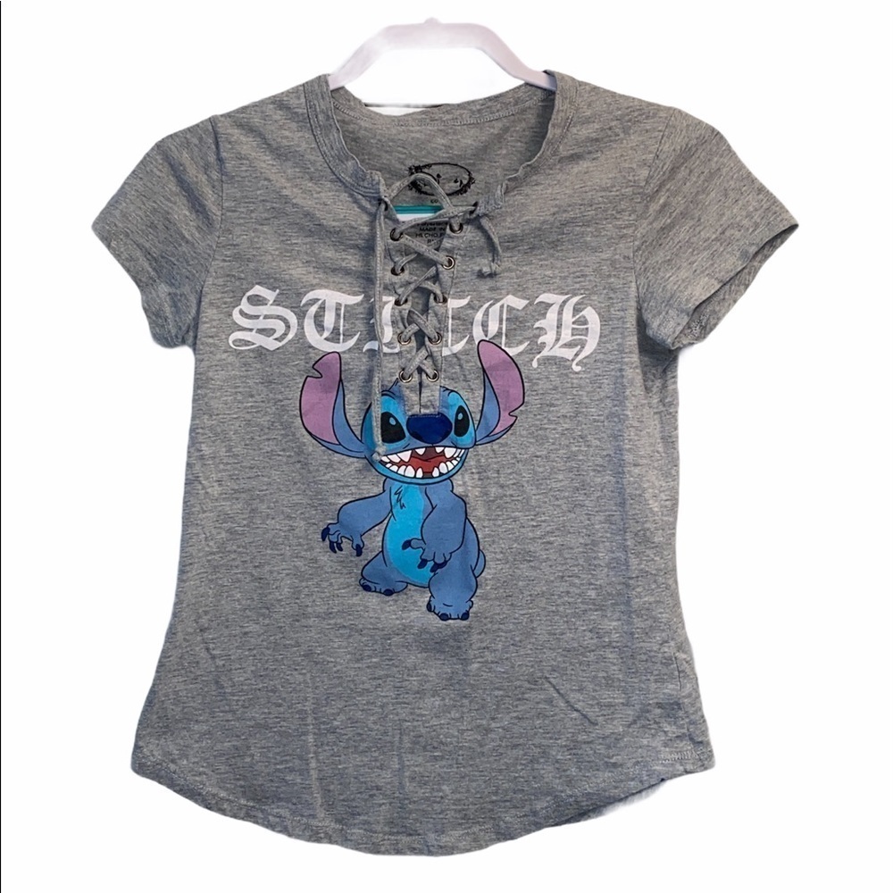 Disney T-shirt lace up front short sleeve Stitch character on front Size Small
